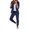 Generico Tailleur Ufficio Donna Eleganti Pantaloni e Giacca da Cerimonia Compleo Primavera e Autunno 2 Pezzi Tuta in Tinta Unita Abbigliamento da Lavoro (Navy, S)
