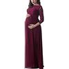 FIUWAND Vestito da maternità Abito Premaman Tinta Unita Vestito Maxi Elegante in Pizzo Cerimonia per Le Donne Incinte da Fotografia (Rosso, L)