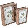 DRW Set di 2 scatole libro in legno dm con specchio e interno in velluto naturale e fiorito 30x20x7cm e 24x16x5cm