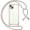 Pnakqil Cover per iPhone 15 Plus con Cordino, Trasparente Custodia con Laccio Tracolla Cellulare Girocollo Collana Protettiva per iPhone 15Plus 6.7 Pollic, Khaki
