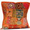 Healing Crystals India Federa per cuscino da divano, con motivo patchwork, ricami in stile etnico e paillettes Tradizionale Orange