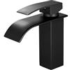 Vuadzren Rubinetto per lavabo da bagno, a cascata, miscelatore monocomando in ottone per WC degli ospiti (nero, altezza del beccuccio 105 mm)
