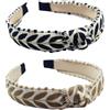 SXQLYH 2 pezzi Capelli Fasce stile bohémien,Fascia per capelli da donna, motivo a foglie, con nodo raffinato, fascia per capelli, turbante, comfort, per donne e ragazze - nero+marrone