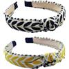 SXQLYH 2 pezzi Capelli Fasce stile bohémien,Fascia per capelli da donna, motivo a foglie, con nodo raffinato, fascia per capelli, turbante, comfort, per donne e ragaz - nero+giallo