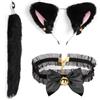KIVIOV Anal Plug Set coda e orecchie collare in pizzo + orecchie di gatto + coda plug anale (nero) (Nero- B)