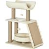 PawHut Albero Tiragraffi per Gatti con Cuccia a U, Lettino e Tappetino, Tiragraffi per Gattini in Truciolato, Peluche e Sisal, 60x30x76 cm, Marrone Chiaro