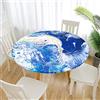 FANSU Tovaglia Rotonda Antimacchia Impermeabile con Bordo Elastico Adatto, Copertura Poliestere Moderna Lavabile Copritavolo per la Decorazione della Casa Cucina (Blu Bianco,Diametro 180cm)