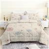 PNHCL Piumino Letto Singolo 4 Stagioni Fiori Trapunta Stampa 135x200 cm, Piante Estate Piumone Leggero Senza Copertina, Caldo Duvet Reversibile e 2 Federe Classico Beige XZ-17