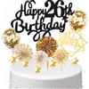 Conruich Decorazione per Torta di Compleanno 26 anni Uomo Donna, Nero Oro Cake Topper 26° Compleanno Uomo, Torta Palloncini Coriandoli Oro per Decorazione Festa 26 anni Compleanno Adulti