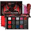 DE'LANCI Palette di ombretti rossi e neri, 15 colori rossi, per trucco gotico, grigio e argento, ombretto glitterato, ombretto rosso bordeaux, per Halloween, vampiro clown, vegano
