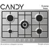 CANDY PIANO COTTURA INCASSO INOX 5 FUOCHI COM. FRONT. 75 CM ACCENSIONE CANDY CDOY7W4X