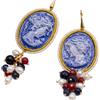 Generico Orecchini Cammeo Ceramica di Caltagirone, Giada Blu Borgogna, Perle