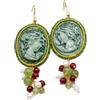 Generico Orecchini Cammeo Ceramica di Caltagirone, Giada Verde Borgogna, Perle