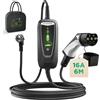 WISSENERGY Cavo di Ricarica Portatile Tipo 2 con Spina Schuko, [ 3,68kW | 10A | 13A | 16A | 6M ] Caricatore Auto Elettrica, Wallbox Mobile Impermeabile IP66 con Model Y/3, 500e, e-208 e Altri EV/PHEV
