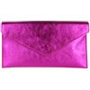 Girly Handbags Pochette da donna in vera pelle italiana metallizzata luccicante da polso pochette da sera (fucsia), Fucsia, Medium