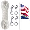 Naseom Corda per Asta per Bandiera, 20M Corda di Nylon, Corde Paracord con 4 Ganci Girevoli, Corda Arrampicata Su Roccia per Esterni, Altalena, Stendibiancheria, Arrampicata, Campeggio Barca a Vela (Bianco)