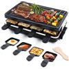 HengBO Raclette Grill per 8 Persone Piastra Griglia Elettrica per Cucinare Teppanyaki da Tavolo Barbecue con 8 Mini Padelle di Cottura e 4 Spatole in Legno Pasqua 1300W