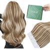 Ugeat Extension Capelli Veri Biadesivo Castano Chiaro Meches Biondo Platino, 30 cm 20pz 30grammi, Extension Capelli Biadesive Veri Meches Platino, Remy Umani Lisci Corti