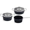 Fissler Adamant Batteria di pentole, Set di 3 pezzi, Nero (esterna/interna), Adatta al forno, Manici in acciaio inox, Coperchio in vetro, Fondo Fissler CookStar