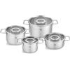 Fissler Pure Collection Batteria di pentole, Set di 4 pezzi, Acciaio inox satinato (esterna)/ Acciaio inox lucidato (interna), Adatta al forno, Manici in acciaio inox, Coperchio in vetro, Fondo Superthermic