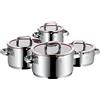 WMF 760046380 Set 4 pentole in acciaio con coperchio, per induzione, 2.5 L, Acciaio inossidabile,
