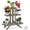 Relaxdays Fioriera a Scala in Legno, Portafiori a 3 Ripiani, per Piante, HLP: 83 x 83 x 25 cm ca., Grigio