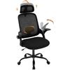 WOLTU Sedia Ufficio Ergonomica con Poggiatesta e Braccioli Regolabili, Supporto Lombare, Poltrona Scrivania Girevole in Rete Traspirante Funzione Dondolo, Nero