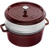 STAUB Casseruola/Cocotte in Ghisa, con Inserto per Cottura a Vapore, Tonda 26 cm, 5,2 litri, Interno della Pentola con Smaltatura Nera Opaca, Grenadine