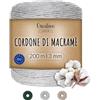 Creative Deco Corda Macrame 3mm x 200m Filo Cotone Grigio Chiaro | Cotone per Uncinetto | Filo Macramè 3mm (+-0.5mm) Fettuccia per Borse a Uncinetto, Macrame da Parete | Spago Decorazioni, Cordino