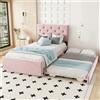 WM Store DE Struttura letto Singolo imbottito con contenitore estraibile regolato alla stessa altezza del letto principale,Design a bottoni,Rosa| Aosom Italy