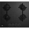 Beko Piano cottura a gas 4 bruciatori 60 cm cristallo nero griglie ghisa HILG64225SB