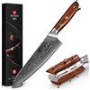 XINZUO Coltello da Cuoco Acciaio Damasco, Coltello da Chef 21cm Professionale Coltello Gyuto 10Cr15CoMoV Acciaio Damasco con Ergonomico Manico in Legno di Rosa- Yu Serie