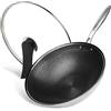 RIOVARM 32cm Wok in acciaio inox con coperchio, Antiaderente Fondo piatto Padella Wok, A tre strati Struttura a nido d'ape, Lavabile in lavastoviglie A prova di forno, Induzione, Piani cottura a gas