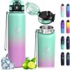 Vikastar Vikaster Borraccia Termica, 1 Litro Senza BPA, Thermos per Bevande Calde, Senza Perdite, Bottiglia Termica, Acciaio Inox, Borraccia Termica con Cannuccia per Adulto, Scuola, Palestra, Ciclismo
