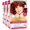 L'OREAL PARIS L'Oréal Paris Tinta Permanente Excellence Creme 6.54 Biondo Scuro Mogano Ramato Colorazione Triplo Trattamento Copre 100% dei Capelli Bianchi Lunga Durata con Acido Ialuronico - 3 Tinte