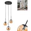 hofstein Lampadario a sospensione Soffitto Gastor in metallo/vetro nero ambra, design vintage retrò con ombrelli in vetro (Ø 15 cm), altezza max 145 cm, 3 lampadine E27