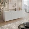 DEGHI Madia 200x75h cm bianco cannettato obliquo con piedi oro e 4 ante - Emerald