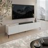 DEGHI Mobile porta tv 200x54h cm bianco cannettato obliquo con 4 ante e piedi nero - Emerald