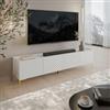 DEGHI Mobile porta tv 200x54h cm bianco cannettato obliquo con 4 ante e piedi oro - Emerald