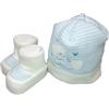 Set 2pz cappello cappellino scarpine lana La Rocca bimbo neonato bianco cielo TU