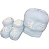 Set 2pz cappello cappellino scarpine lana La Rocca bimbo neonato ricamato cielo TU