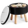 IBUYKE 13" Piccolo Poggiapiedi Ottomano con Contenitore, Pouf Poggiapiedi Rotondo con Sedile Imbottito e Coperchio, Poggiapiedi Mini in Pelle PU per Ingresso Divano Soggiorno, Nero WBD023B