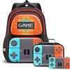 Beaulyn Zaino scolastico per ragazzi,Borsa da scuola per bambini Studente elementare Medio Primario,Zaino per videogiochi da 17 ″ per laptop, Gioco-verde acqua-arancione-3 pezzi, 3Pcs Backpack Set