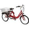 Cicli Puzone BICI BICICLETTA A TRE RUOTE 24 ALLUMINIO TRICICLETTA ELETTRICA E-BIKE PEDALATA ASSISTITA MOTORE ANSMANN 250W BATTERIA 374WH 6V MADE IN ITALY ART. E-TR24 (ROSSO)