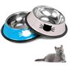 HTRTRR Set di ciotole per gatti antiscivolo in acciaio inox, ciotole per gatti per animali domestici (blu + grigio)