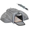 Petsfit Borsa pieghevole per il trasporto di gatti e cani, espandibile con tracolla, borsa da trasporto per cani, in tessuto Oxford per gatto e cane, S/grigio/double face