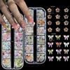 IOSPKKIO® 2 scatole di ciondoli a forma di farfalla, fiore 3D per unghie, strass per unghie, colori misti, farfalle, a forma di fiore, gemme di design