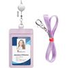 Teskyer Porta Badge da Collo - Cordino Retrattile, in Pelle Martellata, Doppio Slot per Carte, Verticale, per Pass Metropolitano/Bus, Chiaro Viola