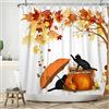 Ttincceer 180x200cm Carino Gatto Tenda da Doccia - Divertente Gatto Nero Zucca Ombrello Set Autunno Paesaggio Foglia D'acero Caduto - Impermeabile Vasca da Bagno