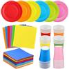 Maridergo Set da tavola da 90 pezzi colorati arcobaleno per feste, piatti di carta, bicchieri, tovaglioli, piatti da portata multicolore, tovaglioli da 250 ml, bicchieri per fai da te, compleanni, vacanze